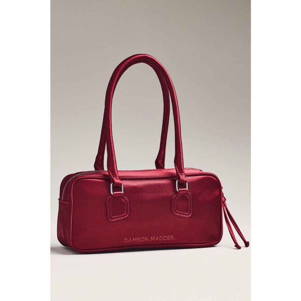 Damson Madder Benny Mini Bowler Satin Bag Burgundy NWT East West Shoulder Bag
